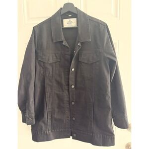 Cheap Monday Mens Black Denim Trucker Jacket Size M Longline Button Up Coat